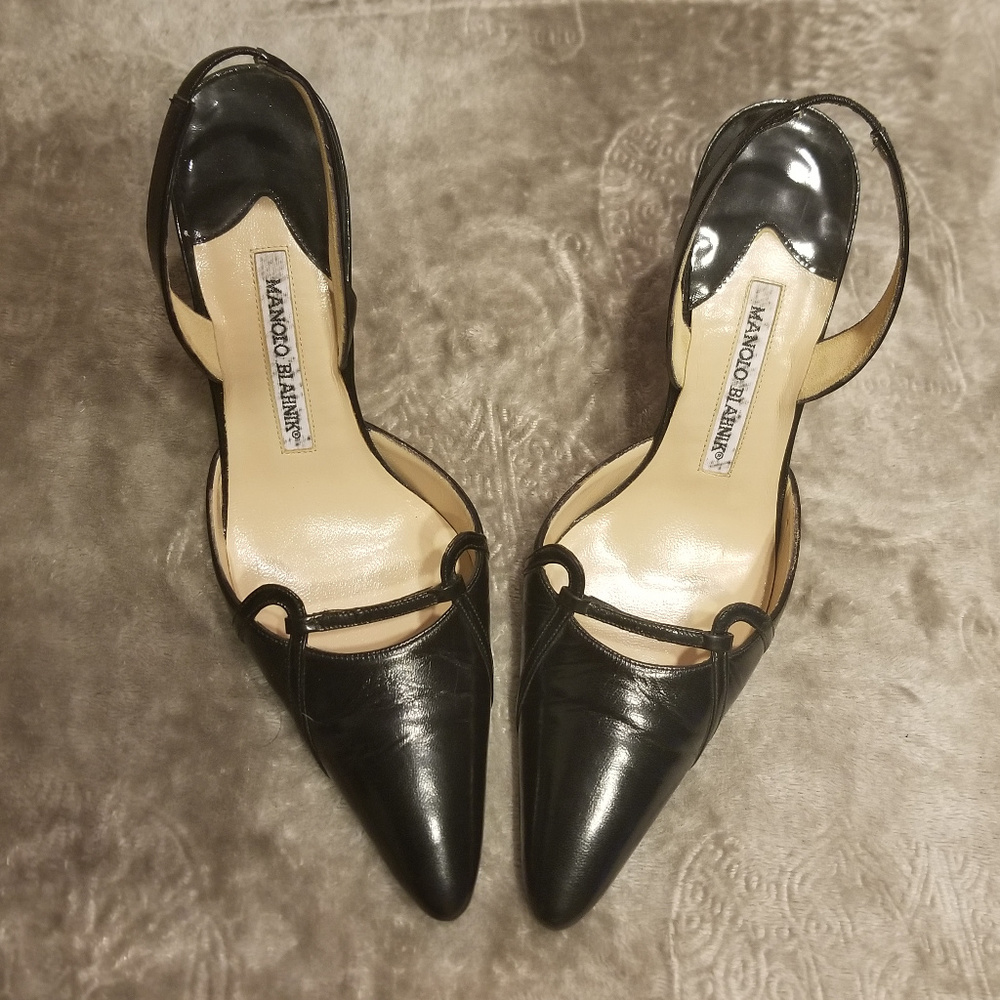 Manolo Blahnik Black Leather Heels Size 37